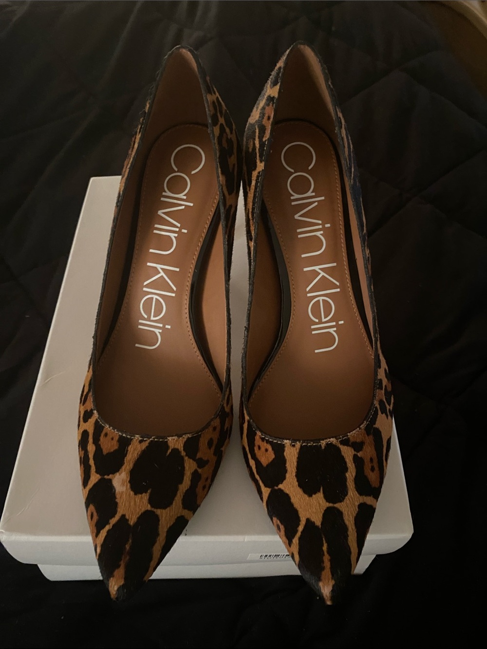 Calvin Klein Leopard-Print Pointed Toe Pumps - Brown/Black